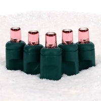 100 5mm Pink LED Christmas Lights, 4" Spacing, Green Wire