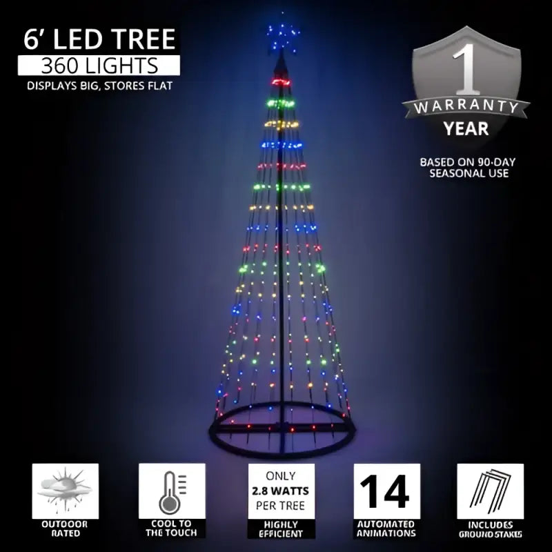 6’ Multicolor LED Animated Outdoor Lightshow Tree Black Frame - Christmas Lights