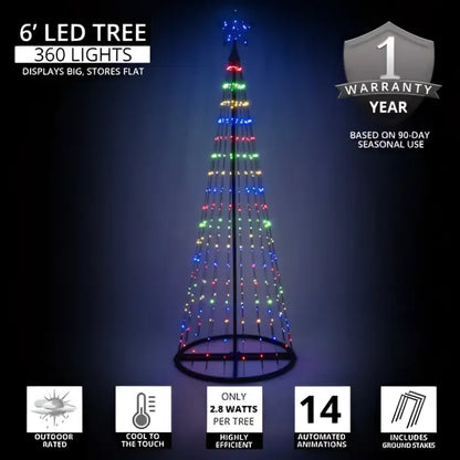 6’ Multicolor LED Animated Outdoor Lightshow Tree Black Frame - Christmas Lights