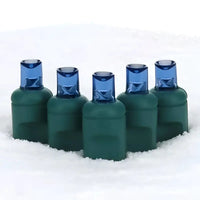 70 5mm Blue LED Christmas Lights, 4" Spacing, Green Wire