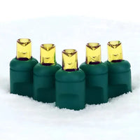 70 5mm Gold LED Christmas Lights, 4" Spacing, Green Wire