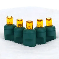 70 5mm Orange LED Christmas Lights, 4" Spacing, Green Wire
