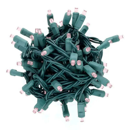 70 5mm Pale Pink LED Christmas Lights, 4" Spacing, Green Wire [CLOSEOUT]