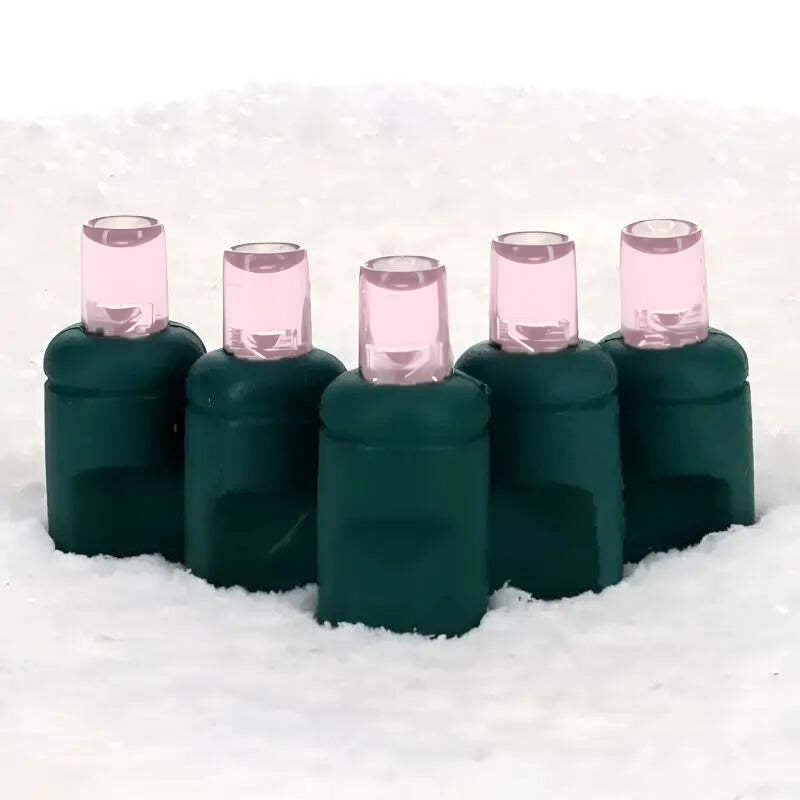 70 5mm Pale Pink LED Christmas Lights, 4" Spacing, Green Wire [CLOSEOUT]