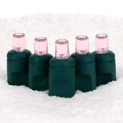 70 5mm Pale Pink LED Christmas Lights, 4" Spacing, Green Wire [CLOSEOUT]