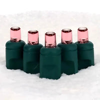 70 5mm Pink LED Christmas Lights, 4" Spacing, Green Wire