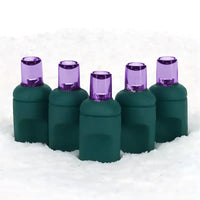 70 5mm Purple LED Christmas Lights, 4" Spacing, Green Wire