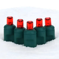 70 5mm Red LED Christmas Lights, 4" Spacing, Green Wire