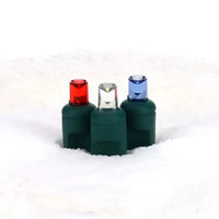 70 5mm Red, Cool White, and Blue LED Christmas Lights, 4" Spacing, Green Wire