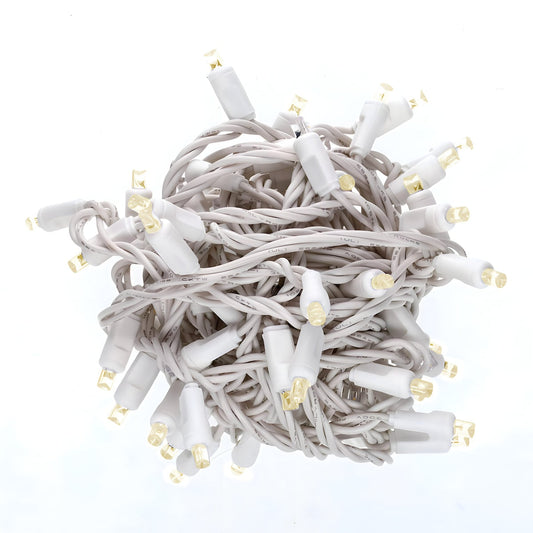 70 5mm Warm White LED Christmas Lights 4’’ Spacing White Wire - Christmas Lights