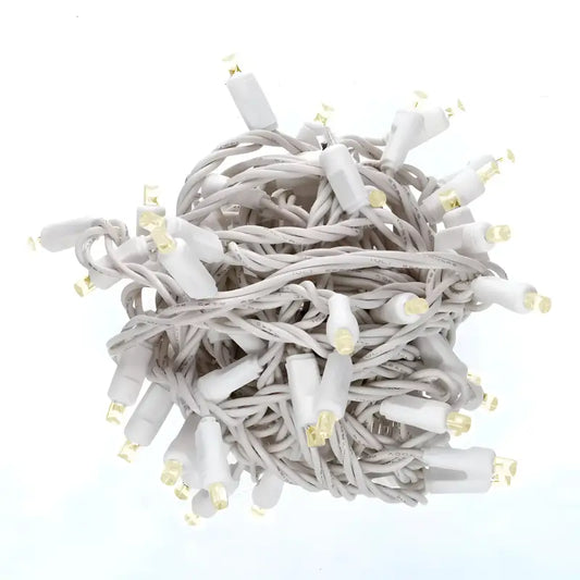 70 5mm Warm White LED Christmas Lights 4’’ Spacing White Wire - Christmas Lights