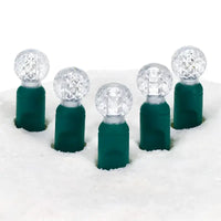 70 G12 Cool White LED Christmas Lights, 4" Spacing, Green Wire