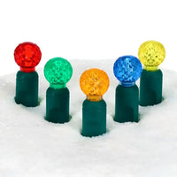 70 G12 Multicolor LED Christmas Lights, 4" Spacing, Green Wire