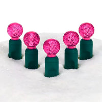 70 G12 Pink LED Christmas Lights, 4" Spacing, Green Wire