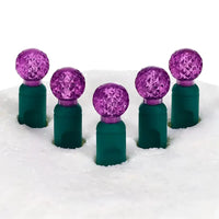 70 G12 Purple LED Christmas Lights, 4" Spacing, Green Wire