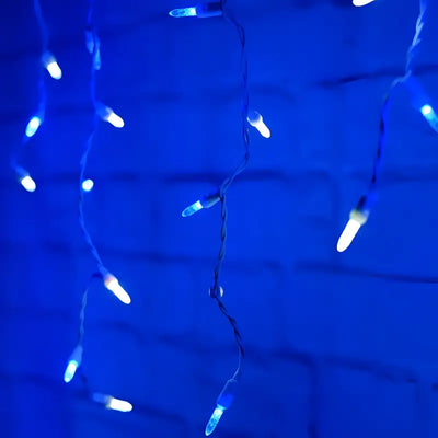 Blue & Cool White 70-count M5 LED icicle Christmas lights on white wire