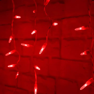Red 70-count M5 LED icicle Christmas lights on white wire