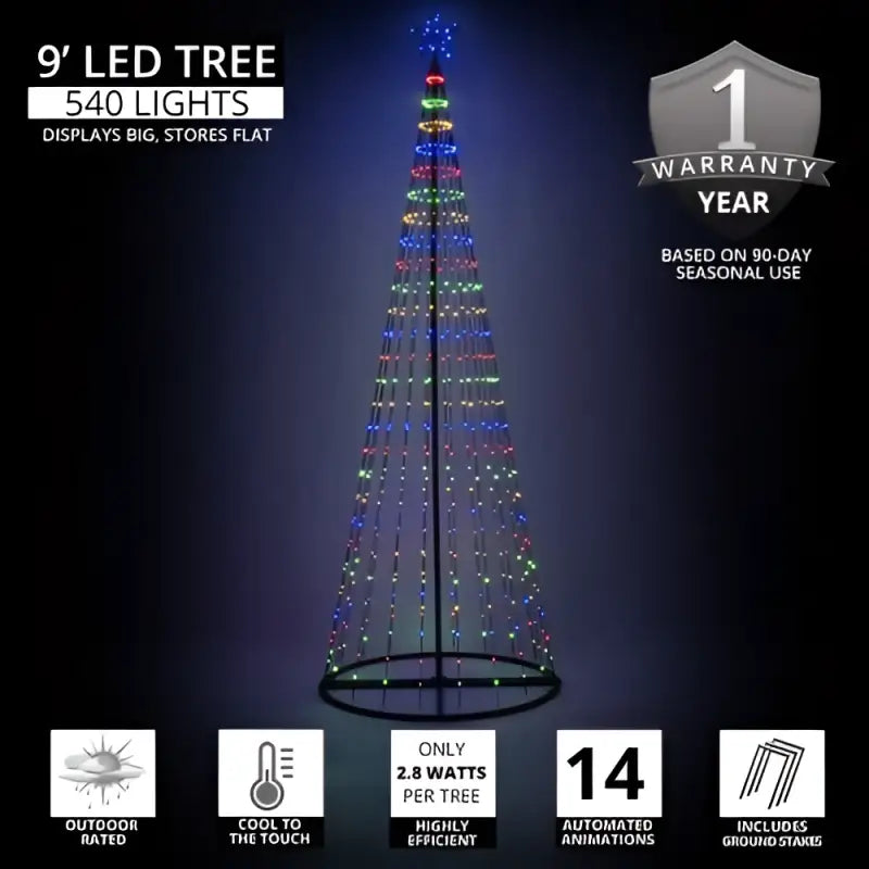 9’ Multicolor LED Animated Outdoor Lightshow Tree Black Frame - Christmas Lights