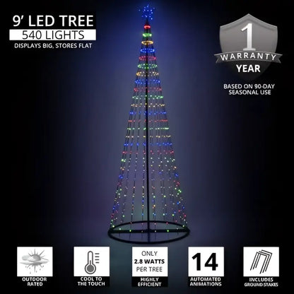 9’ Multicolor LED Animated Outdoor Lightshow Tree Black Frame - Christmas Lights