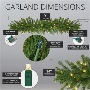9' x 14" Olympic Pine Garland, Pre,Lit, LED, Warm White Christmas Decorations Wintergreen Corporation