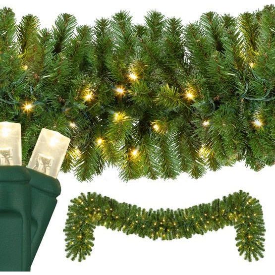 9' X 14" Sequoia Fir Garland, Pre-Lit, LED, Warm White