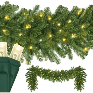 9' x 18" Olympia Pine Garland, Pre-Lit, LED, Warm White Christmas Decorations Wintergreen Corporation