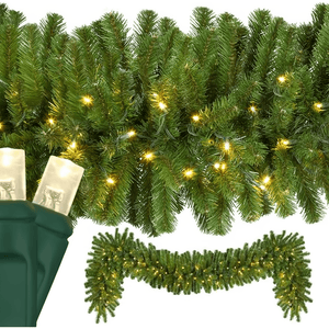 9' x 18" Sequoia Fir Garland, Pre-Lit, LED, Warm White Christmas Decorations Wintergreen Corporation