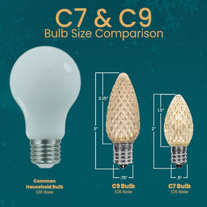 C9 Warm White  LED Christmas Light Bulb String Light Set, Faceted, 12" Spacing, String of 25