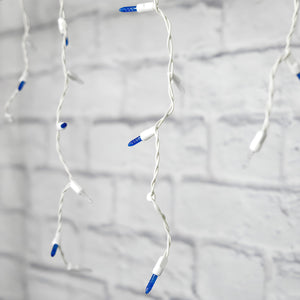 M5 LED Smooth Fade Blue and Cool White LED Icicle Lights, DreamSpark, 70 Bulbs, 7.5ft Long, White Wire