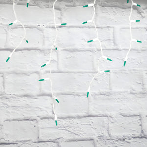 M5 Green LED Icicle Lights, 70 Bulbs, 7.5ft Long, White Wire