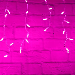 M5 Pink LED Icicle Lights, 70 Bulbs, 7.5ft Long, White Wire