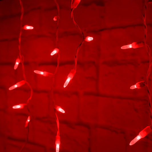 M5 Red LED Icicle Lights, 70 Bulbs, 7.5ft Long, White Wire