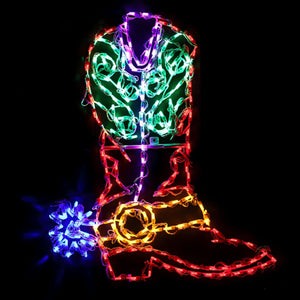 4.5ft Tall Merry Christmas Ya'll w/ RGB Lights & Cowboy Boots - Designer Series Display - Complete Scene