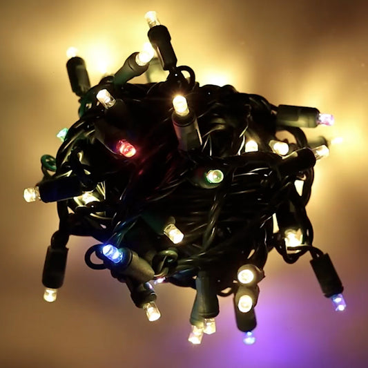 50 5mm ColorSplash Treasure, 5mm Warm White/RGB Smooth Fading LED Christmas Lights, 6" Spacing