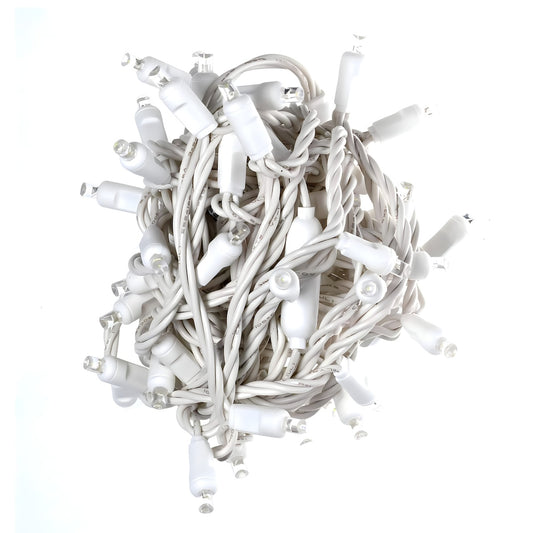 70 5mm Cool White LED Christmas Lights, 4" Spacing, White Wire