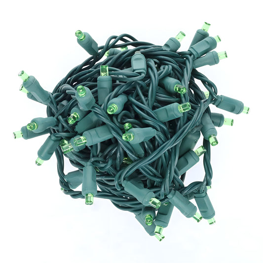 70 5mm Green LED Christmas Lights, 4" Spacing