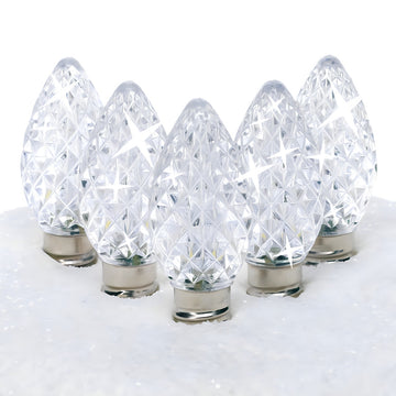 C7 Cool White  LED Christmas Light Bulbs, Faceted, Pack of 25, TWINKLE