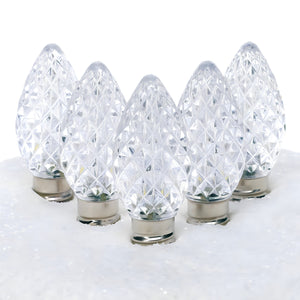 C7 Cool White  LED Christmas Light Bulbs, Faceted, Pack of 25