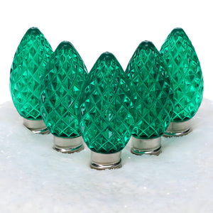 C7 Green LED Christmas Light Bulbs, Faceted, Pack of 25