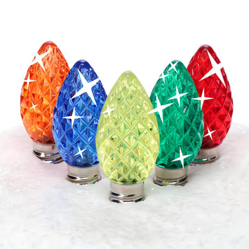 C7 Multicolor LED Christmas Light Bulbs, Faceted, Pack of 25, TWINKLE