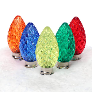 C7 Multicolor LED Christmas Light Bulbs, Faceted, Pack of 25