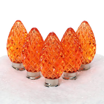 C7 Orange LED Christmas Light Bulbs, Faceted, Pack of 25