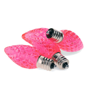 C7 Pink LED Christmas Light Bulbs, Faceted, Pack of 25