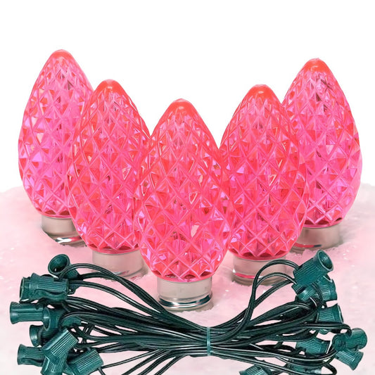 C7 Pink ProCore LED Christmas Light Bulb String Light Set, 25 Lights, 25'