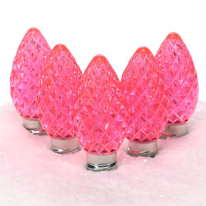 C7 Pink LED Christmas Light Bulbs, Faceted, Pack of 25