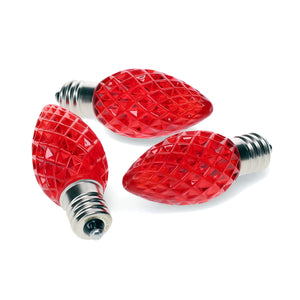 C7 Red LED Christmas Light Bulbs, Faceted, Pack of 25