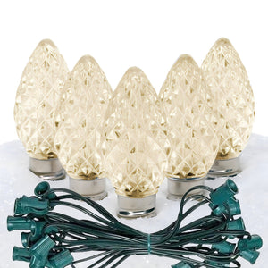 C7 Warm White  LED Christmas Light Bulb String Light Set, Faceted, 12" Spacing, String of 25