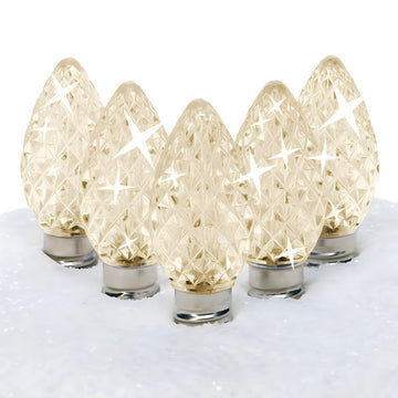 C7 Warm White  LED Christmas Light Bulbs, Faceted, Pack of 25, TWINKLE