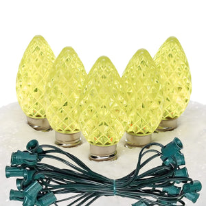 C7 Yellow / Gold LED Christmas Light Bulb String Light Set, Faceted, 12" Spacing, String of 25