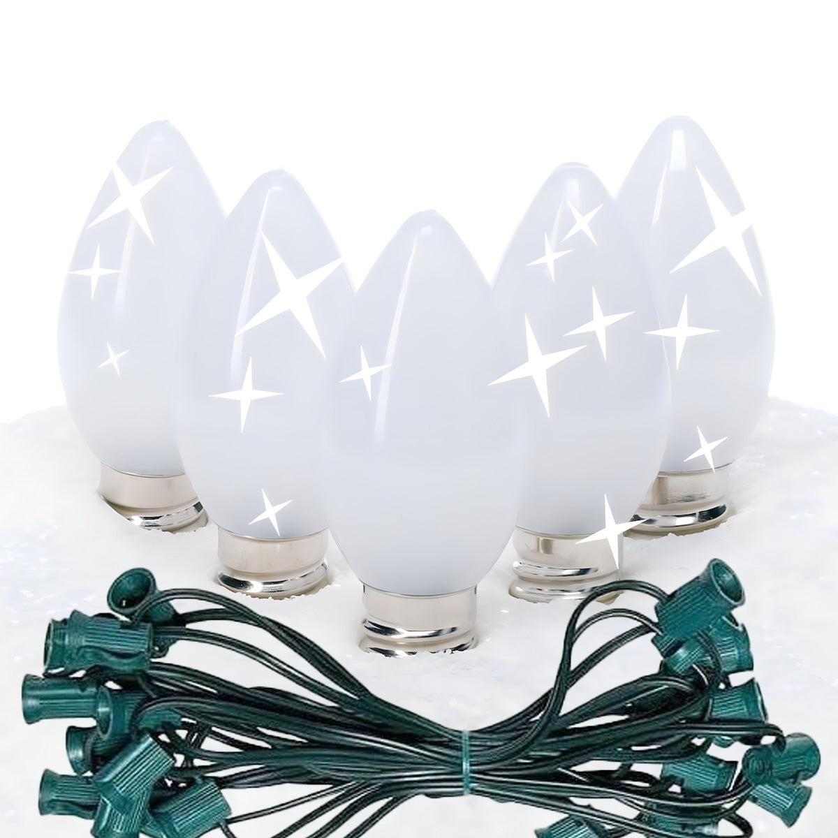 C7 Cool White  TWINKLE LED Christmas Light Bulb String Light Set, Opaque, 12" Spacing, String of 25